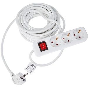 Stekkerdoos met 3 contacten en schakelaar / wit - 10 meter