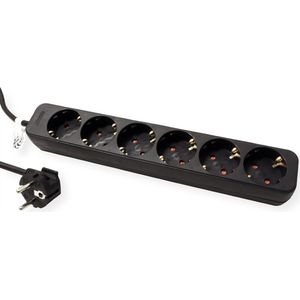 ROLINE 6-polige contactdoosstrip zonder schakelaar, zwart, 1,5 m