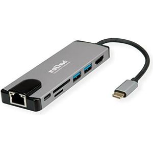 ROLINE USB 3.1 Gen 2 Type C Multiport Docking Station | 4K HDMI, Card Reader, LAN | maakt de uitbreiding van een display of de reflectie naar een andere monitor mogelijk