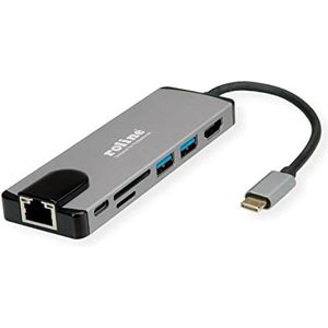 ROLINE USB 3.1 Gen 2 Type C Multiport Docking Station | 4K HDMI kaartlezer, LAN | Uitbreiding van een monitor of reflectie naar een andere monitor