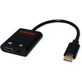 ROLINE Adapter USB Type C - 3.5mm Audio + Type C (PD), Male/Female, 0,13 m - zwart 12.03.3222