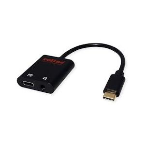 ROLINE Adapter USB Type C - 3.5mm Audio + Type C (PD), Male/Female, 0,13 m - zwart 12.03.3222