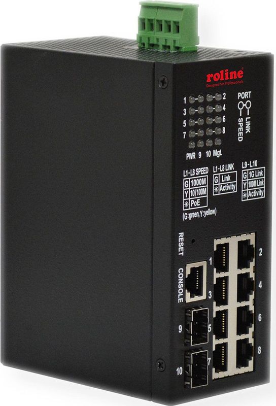 Roline - Industriële Gigabit Ethernet Schakelaar - Zwart - 10 Poorten