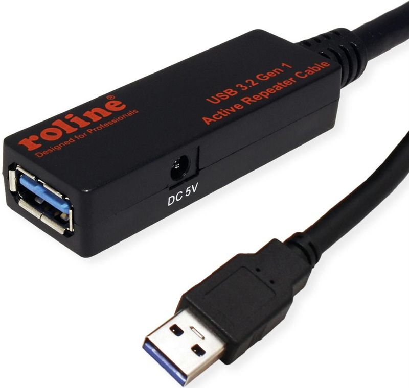 ROLINE USB 3.2 Gen 1 Actieve Repeater kabel, zwart, 15 m