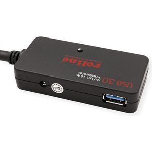 ROLINE USB 3.2 Gen 1 4-port Hub met repeater, zwart, 10 m - zwart 12.04.1098