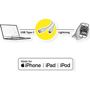ROLINE USB Sync & Charge Kabel, Type C/Lightning Connector, wit, 1 m