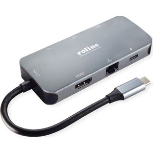 ROLINE USB 3.2 Gen 2 Type C Multiport Docking Station, 4K HDMI, LAN - grijs 12.02.1121