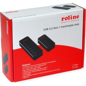 ROLINE USB 3.2 Gen 1 notebook hub, 4 poorten, individueel schakelbaar, zwart - zwart 14.02.5056