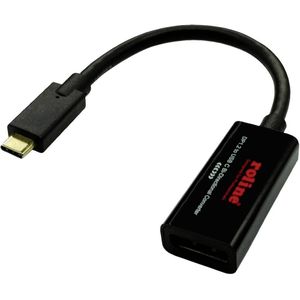 Roline USB Type C - DisplayPort-adapterkabel, v1.2, ST/BU, bidirectioneel (DP, 20 cm), Data + Video Adapter, Zwart