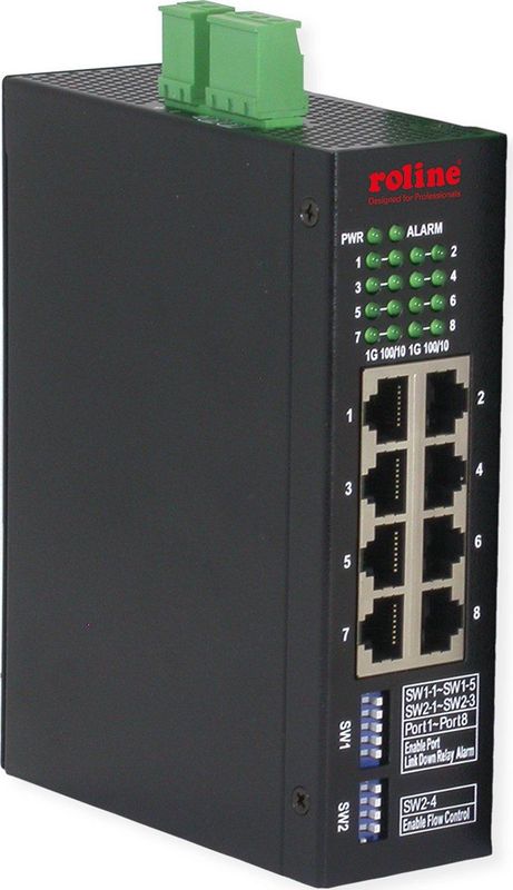 Roline - Ind. Mng Gbit Ethernet Switch - Switch - Zwart - 8 Poorten - 1 Gbps