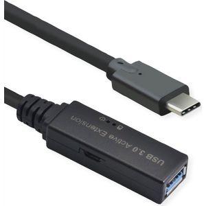 ROLINE USB 3.2 Gen 1 Actieve Repeater kabel, Type A - C, zwart, 15 m