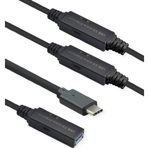 ROLINE USB 3.2 Gen 1 Actieve Repeater kabel, Type A - C, zwart, 20 m - zwart 12.04.1068