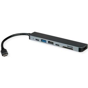ROLINE Station d'accueil USB Type C, 4K HDMI, USB 2.0 (Type-A), USB 3.2 Gen 1 (Type-A+C), PD, SD/MicroSD