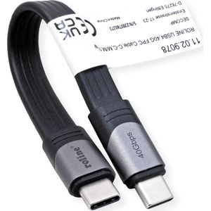 ROLINE USB4 Gen3x2 kabel, Emark, plat, C-C, ST/ST, 40Gbit/s, 100W, zwart, 15 cm