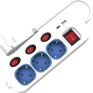 ROLINE 3x stekkerdoos met schakelaar, USB-lader A+C, 1,5 m
