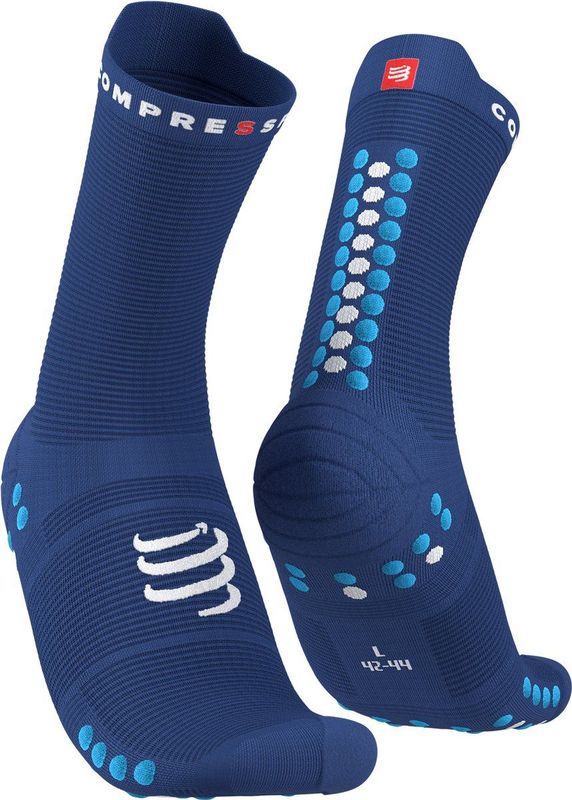 Compressport - Pro Racing Socks V4.0 Run High - BLAUW - Unisex - Hardloopsokken