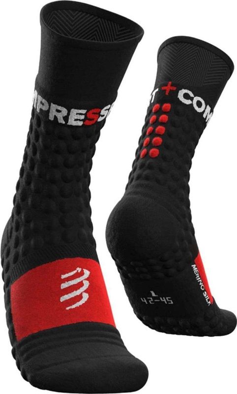 Compressport - Pro Racing Socks - Winter Run - Zwart/High Risk Red - Merinowol/Sijdevezels