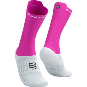 Compressport - Pro Racing Socks v4.0 Bike - Wit/Neon Roze/Zwart - Sportsokken