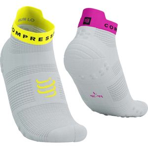 Compressport - Pro Racing Socks v4.0 Run Low - Hardloopsokken - Wit - Safety Yellow - Neon Pink