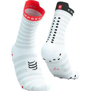 Compressport - Pro Racing Socks V4.0 Ultralight Run High - Hardloopsokken - Wit/Fluo Rood/Zwart