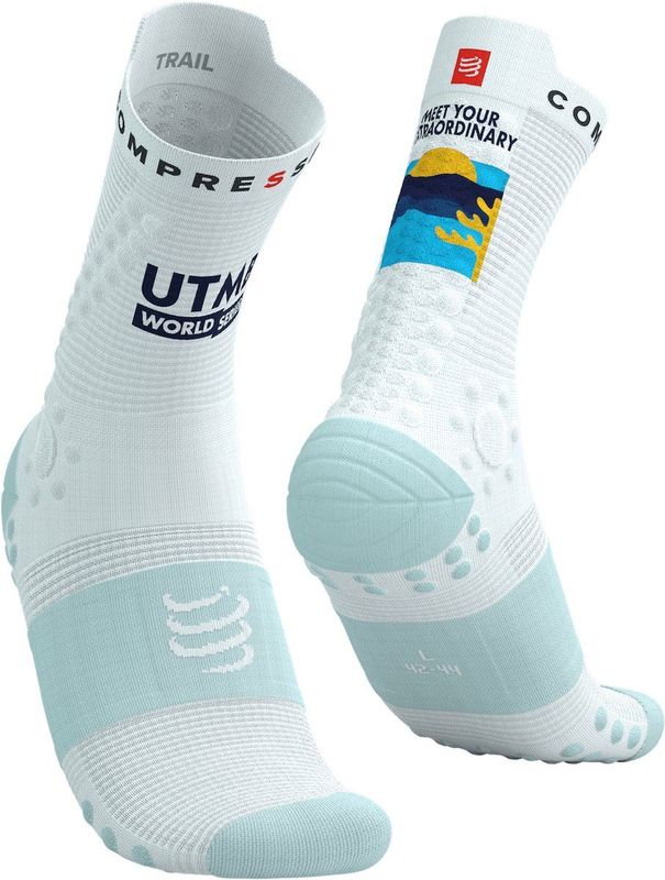 Compressport - Pro Racing Socks Trail V4.0 - Trailrunsokken - White / Ice Flow