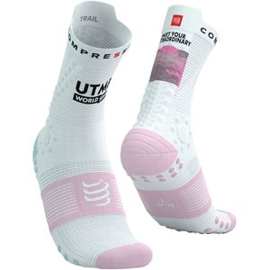 Compressport - Pro Racing Socks Trail V4.0 - Trailrunsokken - White / Roseate Spoonbill