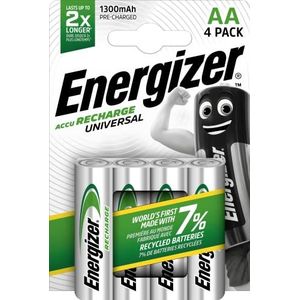 Energizer Oplaadbare AA-batterijen, universeel opladen, E301376000, chroom, 4 stuks