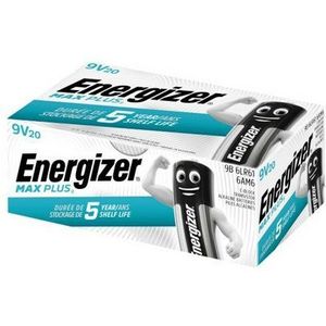 Batterier Energizer Alkaline Max Plus 9V, pakke a 20 stk.