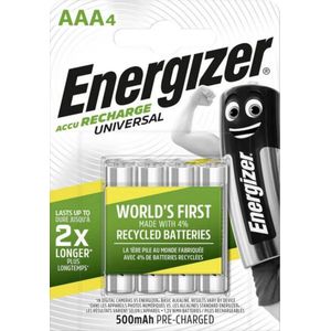 Energizer Universal HR03 Oplaadbare AAA batterij (potlood) NiMH 500 mAh 1.2 V 4 stuk(s)