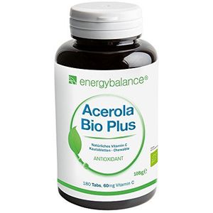 ACEROLA Bio Plus - de biologische vitamine C 60 mg - top absorptie - populair bij kinderen - veganistisch - glutenvrij - GMO-vrij - 180 zuigtabletten