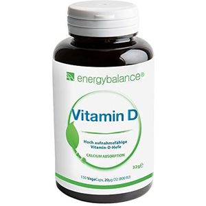 EnergyBalance Vitamine D Vegan Vitamine D-capsules met HighAbsorption vitamine D-gist met een hoge biologische beschikbaarheid, 150 plantaardige vitamine D-capsules