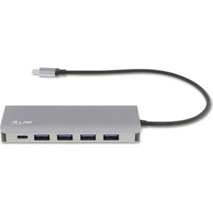 LMP USB-C hub, USB-A (4) en USB-C (3) 7 poorten, oplaadfunctie (BC1.2), externe voeding (36W) zilver