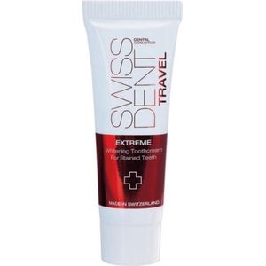 SWISSDENT EXTREME Tandcrème, 10 ml reisformaat whitening tandpasta, helpt speciaal bij verkleuringen door rode wijn, koffie en roken, met koenzym Q10 & vitamine E voor gezonde en witte tanden