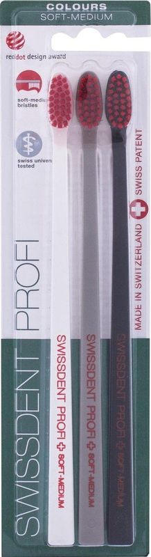 SWISSDENT PROFI GENTLE Tandenborstel - Wit, Grijs, Zwart - Extra Zachte Borstelharen