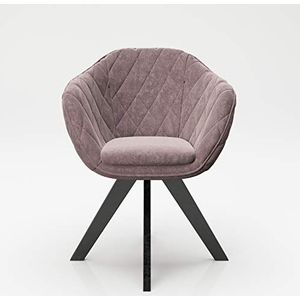 PLAYBOY Gewatteerde stoel met armleuningen en fluwelen bekleding, draaistoel retro design voor eetkamer, keuken, woonkamer, roze rozenkwarts met matte metalen poten, 61 x 80 x 57 cm