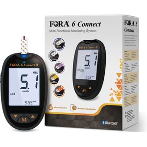 ForaCare Suisse - Fora 6 Connect - Multi monitoringsysteem - Cholesterol meter - Cholesterol testen - Bloedsuikermeter - Ketonenmeter - Urinezuurmeter - Hematocriet meten - Hemoglobine meten