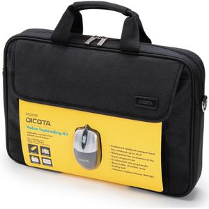 Dicota laptoptas Value Toploading Kit, voor laptops tot 15,6 inch, inclusief muis, zwart - blauw Polyester D30805-V1