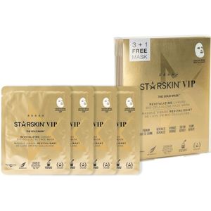 STARSKIN® VIP Gold Mask Face – Gezichtsmasker / Sheet Mask – Hydraterend, Revitaliserend & Anti-Aging – Korean Skincare voor alle huidtypen met Serum van Echt Goud, Teunisbloem & Meteobrite-complex – (3 + 1)