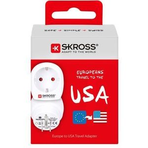SKROSS 1.500203-E Europe to USA Internationale reisadapter - Shuko of Europese plug-in, US plug-out - Spanning en vermogen 100V - 1500W / 250V - 3750W. Bescherming tegen elektrische schokken,wit