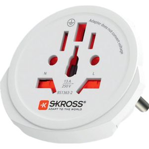 SKROSS - Wereldreisadapter met randaarde stekker - met Schukostekker (zonder Zwitserland & Italië) + 2xUSB 2400 mA