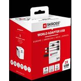 Skross Wereld Reisadapter - Met 2x USB-A Oplaadpoort - Ongeaard - Wit