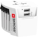 Skross Wereld Reisadapter - Met 2x USB-A Oplaadpoort - Ongeaard - Wit
