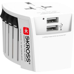 Skross Wereld Reisadapter - Met 2x USB-A Oplaadpoort - Ongeaard - Wit