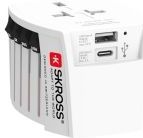 Skross - Wereld Reisadapter - Ongeaard - Wit - Met USB-A en USB-C Oplaadpoort