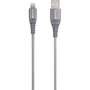 Skross USB-kabel USB 2.0 USB-C stekker, Apple Lightning stekker 2.00 m Space grijs Rond, Flexibel, Stoffen mantel SKCA0
