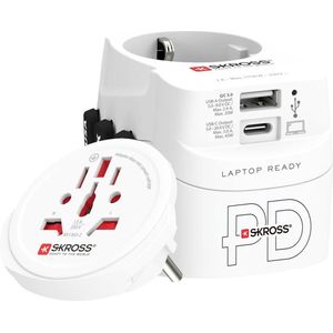 SKROSS - PRO Light USB AC45PD - Universele reisadapter met 2 USB-poorten - Fast Charge 45W - Spanning en vermogen: 100V AC - 700W / 250V - 1750W