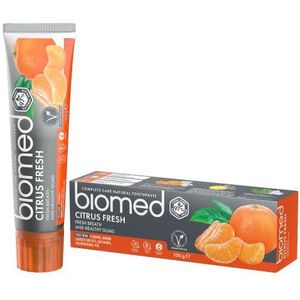 BIOMED Citrus Fresh tandpasta voor een frisse adem – tandpasta zonder fluor en 97% natuurlijk – sinaasappel-citrusaroma – zak van 100 g