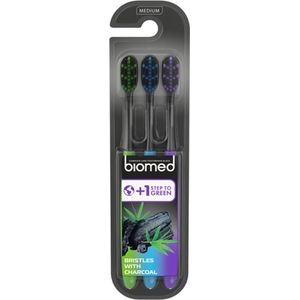 Biomed - Lot van 3 Tandenborstels - Zwart - Houtskool - Zonder BPA