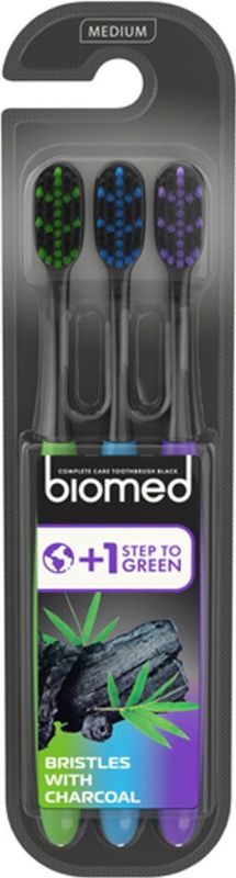Biomed - Lot van 3 Tandenborstels - Zwart - Houtskool - Zonder BPA