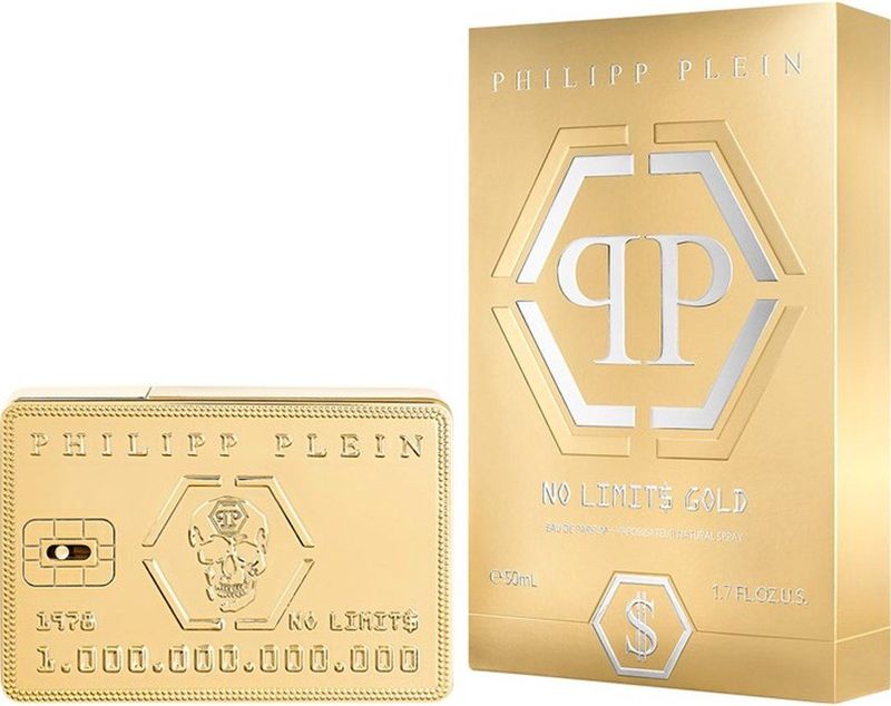 Philipp Plein – Eau de Parfum No Limits Gold 90 ml – Herrenparfüm – Holz- und Ambernoten – Ein kühner und opulenter Duft – Holziger Amber – Goldlackierter Glasflakon